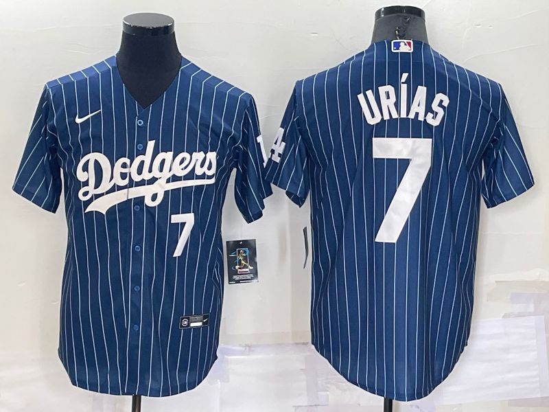 Men Los Angeles Dodgers 7 Urias Blue Stripe Throwback Nike 2022 MLB Jerseys